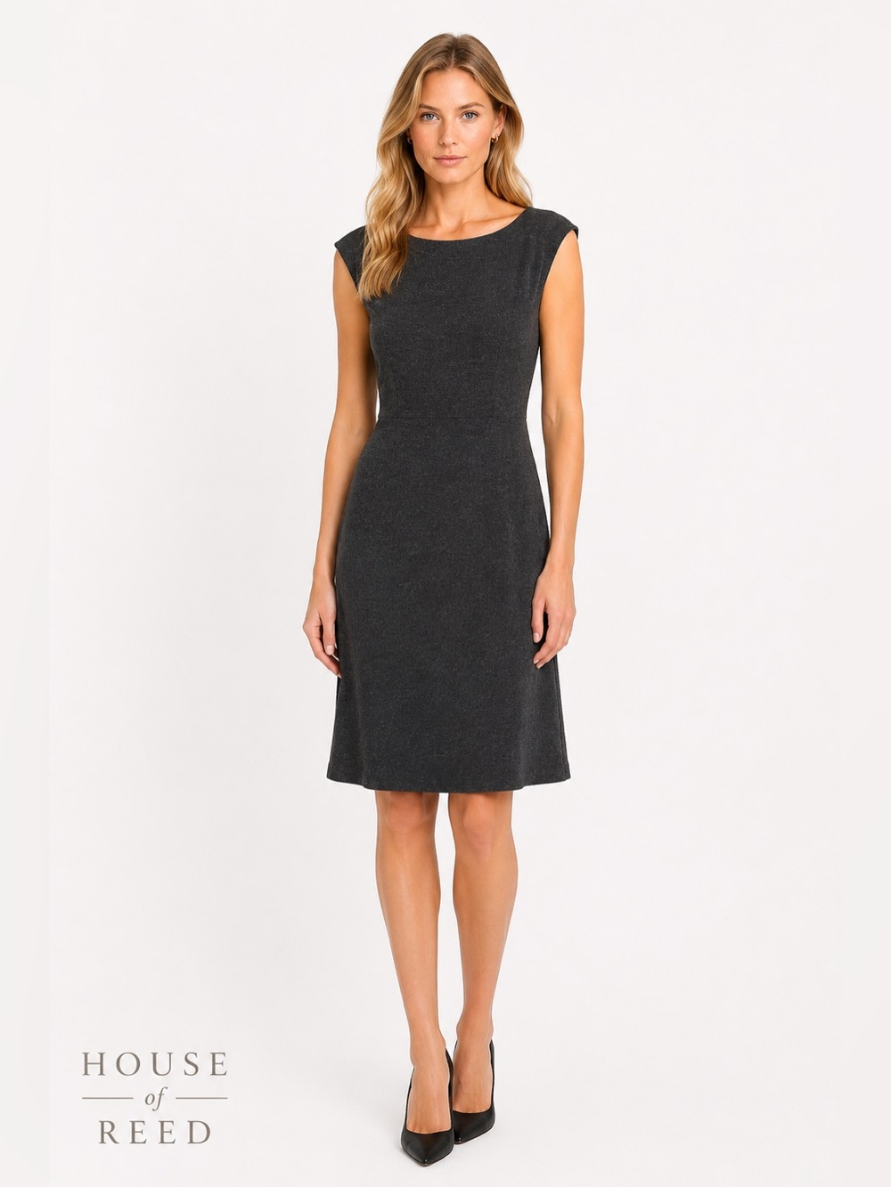 Eileen Fisher 100% Wool Charcoal Gray Sleeveless Midi Sheath Dress Small